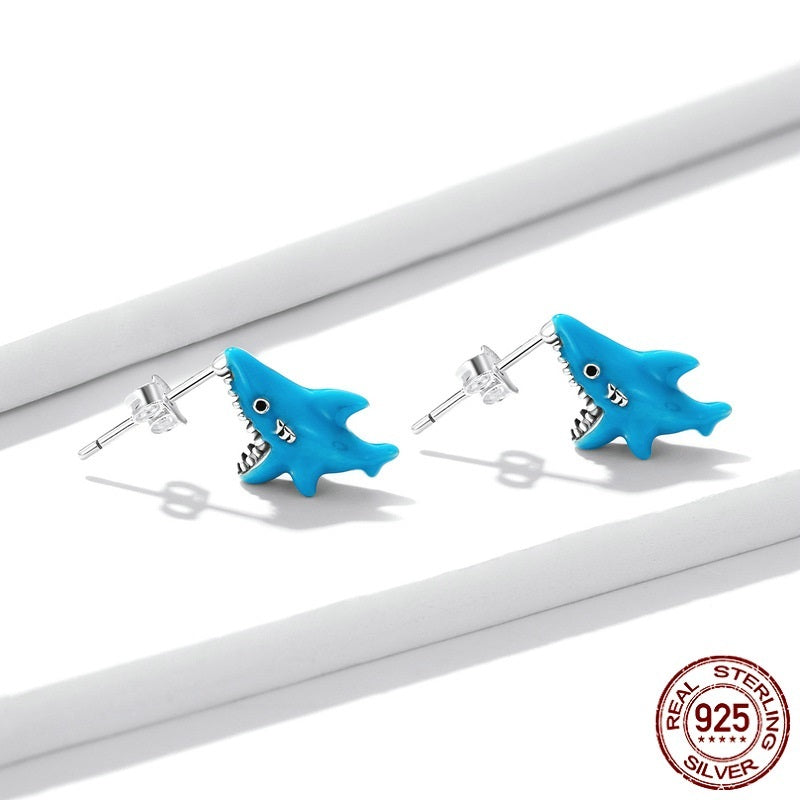 Fashion Little Shark Sterling Silver S925 Stud Earrings-Jewearrings