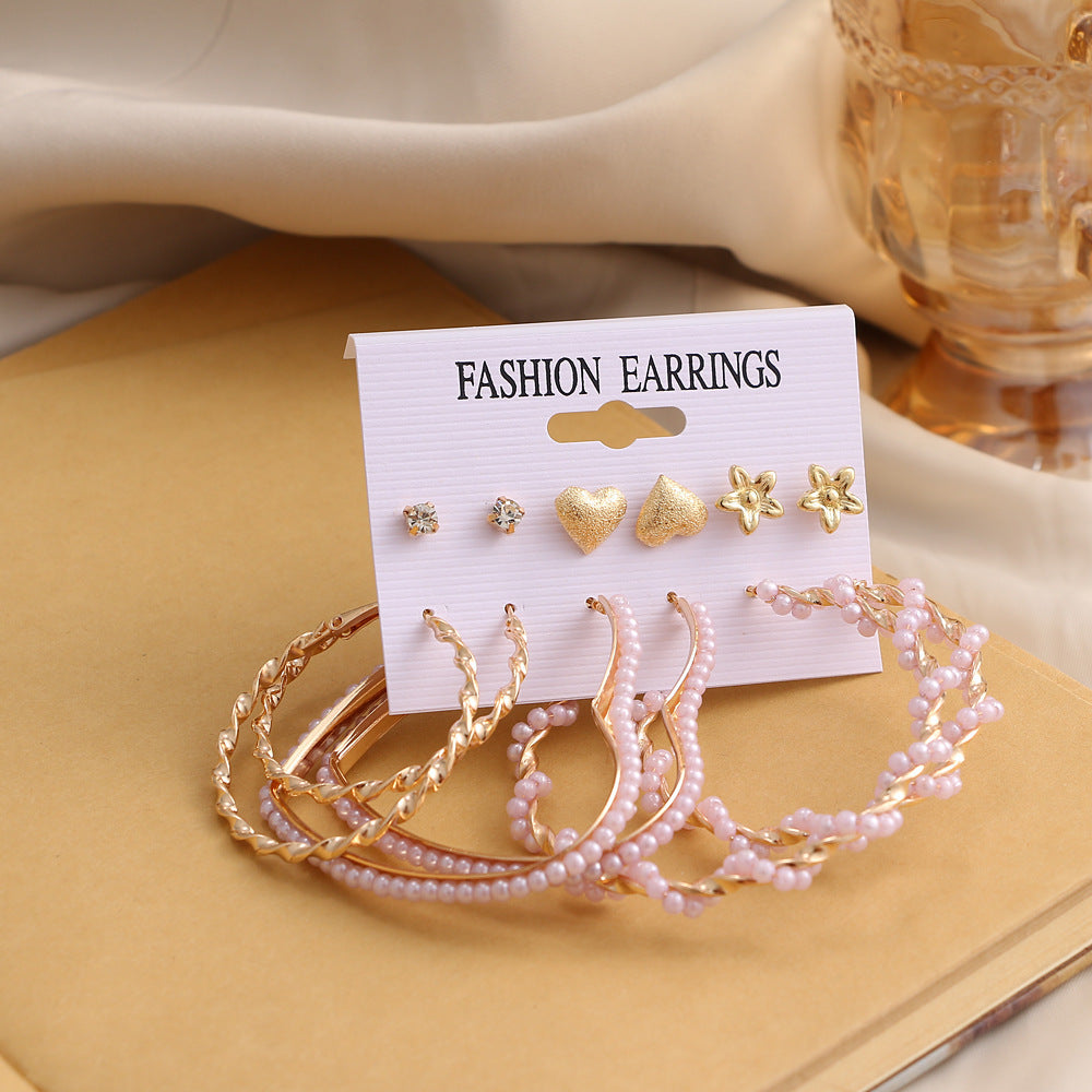 New Vintage Geometric Pearl Earrings 6-piece Set-Jewearrings