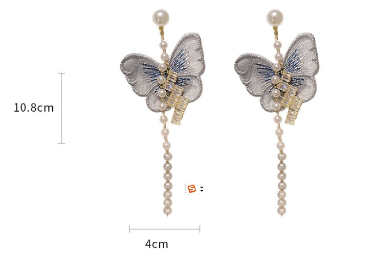 Silver Needle Natural Butterfly Tassel Stud Earrings Japanese-Jewearrings