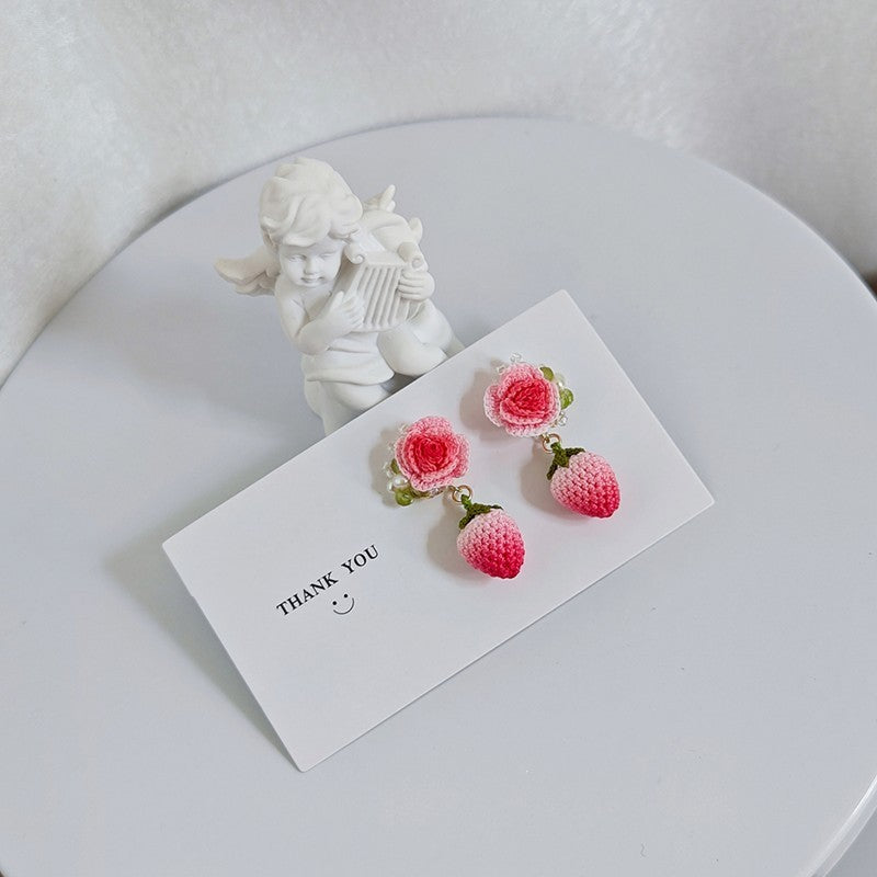 Micro Hook Rose Natural Pearl Olivine Beaded Earrings-Jewearrings