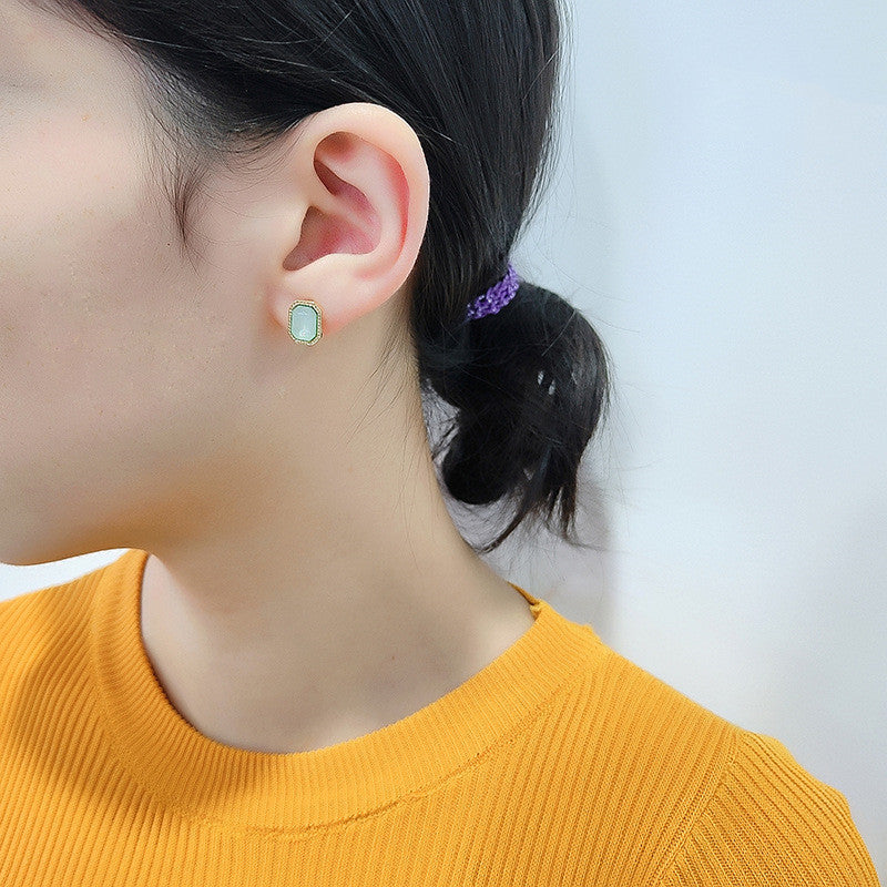 Silver Needle Retro Simple Geometric Small Stud Earrings-Jewearrings