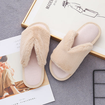 Faux Fur Open Toe Slippers-Jewearrings