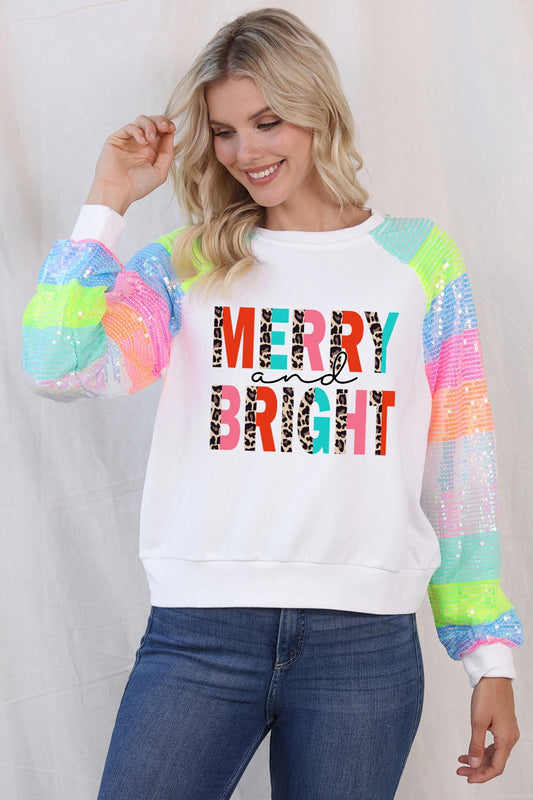 MERRY AND BRIGHT Sequin Long Sleeve Sweatshirt-Jewearrings