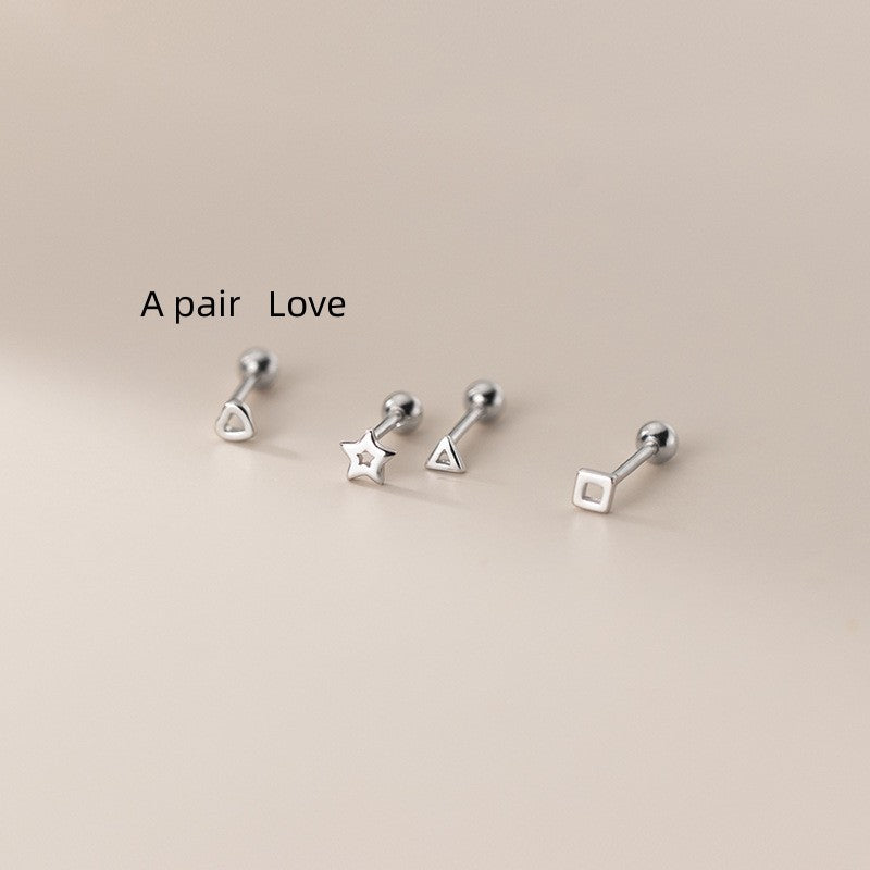 Women's Simple Hollow Stars Square Triangle S925 Silver Stud Earrings-Jewearrings