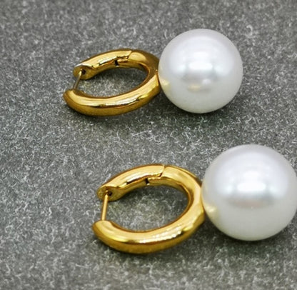 Pearl Earrings Round Face European And American Brass 18K-Jewearrings