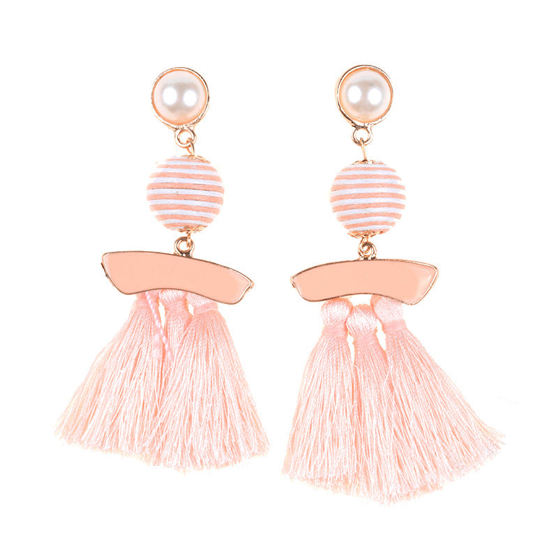 New Personalized Alloy Cloth Ball Set Pearl Vintage Tassel Earrings-Jewearrings