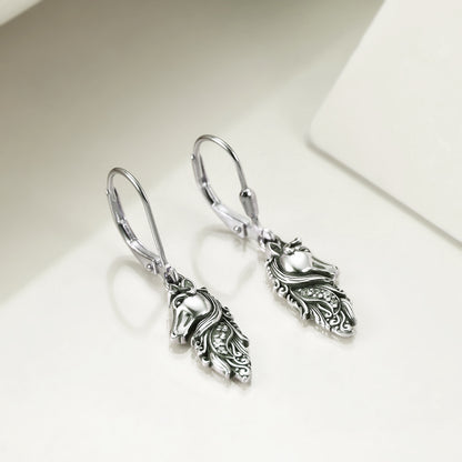 Sterling Silver Horse Dangle Drop Leverback Earrings Jewelry Gifts-Jewearrings