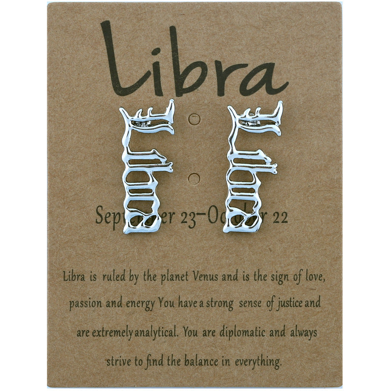 Twelve Constellation English Vintage Alphabet Stud Earrings-Jewearrings