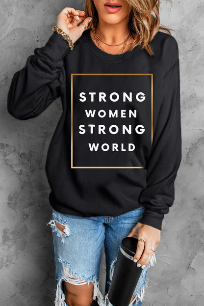 STRONG WOMEN STRONG WORLD Graphic Drop Shoulder Sweatshirt-Jewearrings