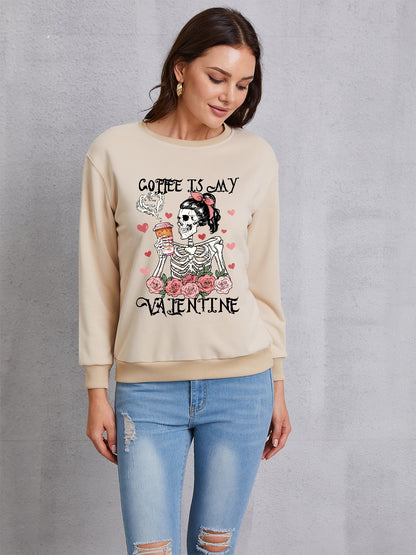 COFFEE IS MY VALENTINE Round Neck Sweatshirt-Jewearrings