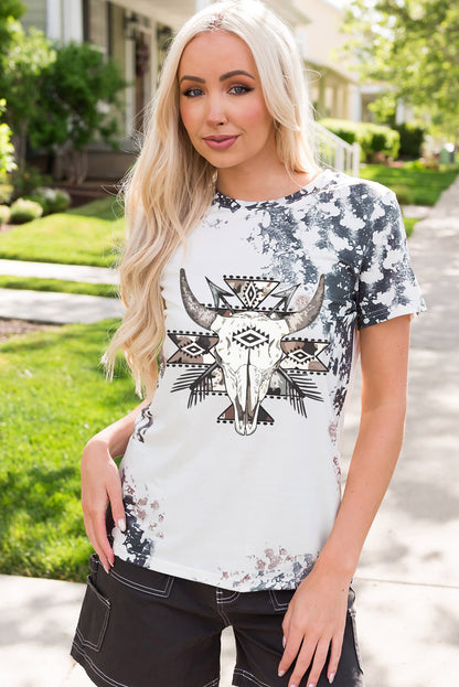 Bull Graphic Round Neck Short Sleeve T-Shirt-Jewearrings