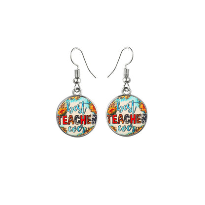 Boho Best Teacher Ever Glass Dome Earrings Stainless Steel Teach Love Inspire Dangle Earrings For Women-Jewearrings