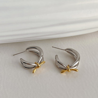 Women's Elegant Gold And Silver Contrast Color C Earrings-Jewearrings