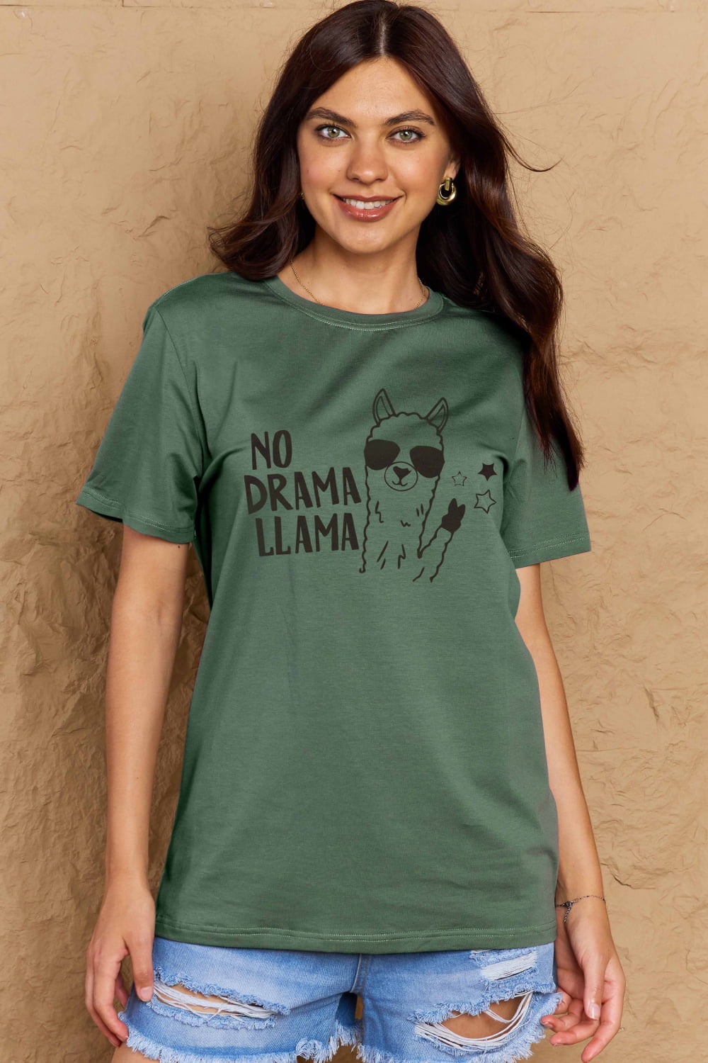 Simply Love Full Size NO DRAMA LLAMA Graphic Cotton Tee-Jewearrings