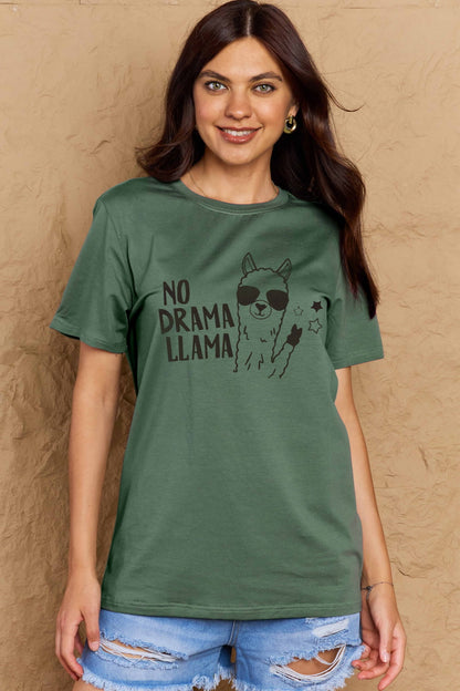 Simply Love Full Size NO DRAMA LLAMA Graphic Cotton Tee-Jewearrings