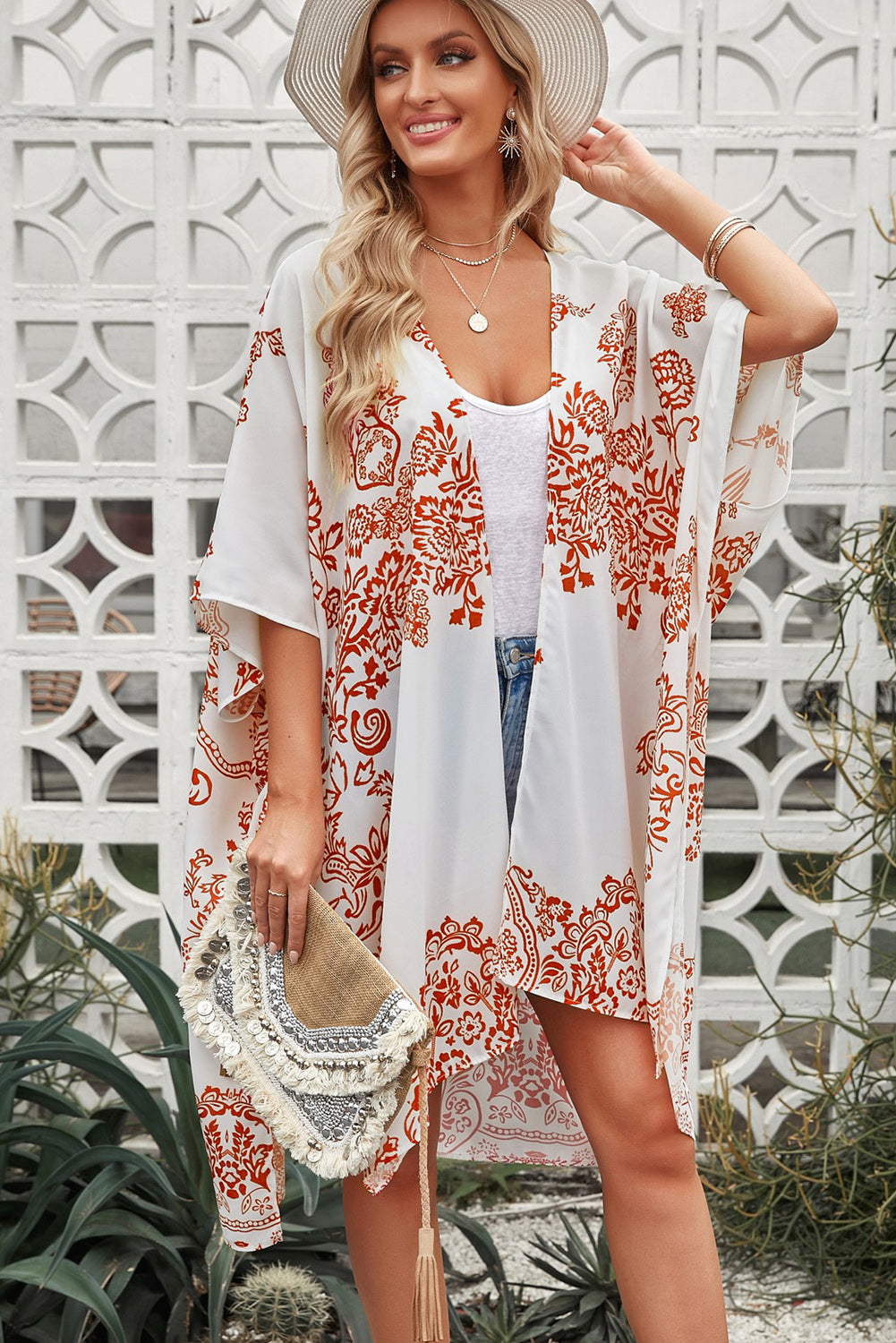 Floral Side Slit Cover Up-Jewearrings