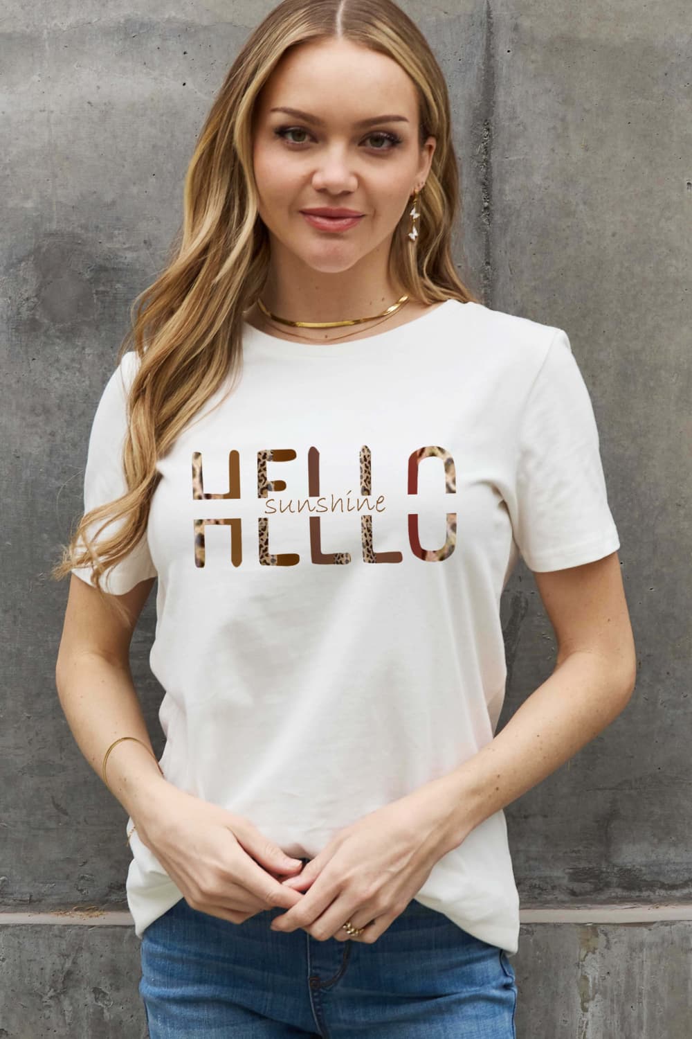 Simply Love Full Size HELLO SUNSHINE Graphic Cotton Tee-Jewearrings