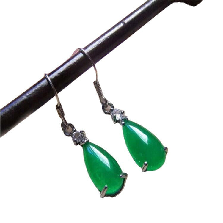 Malay Emerald Jade Water Drop Stud Earrings-Jewearrings