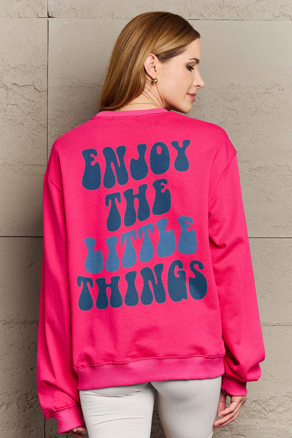 Simply Love Full Size ENJOY THE LITTLE THINGS Round Neck Sweatshirt-Jewearrings