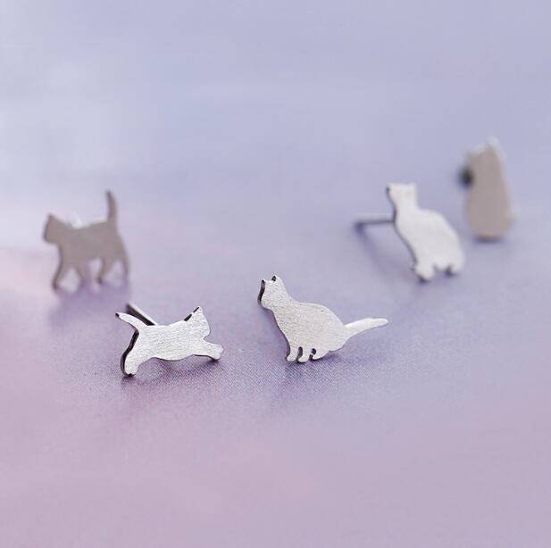 Naughty Cat Elf Stud Earrings In Sterling Silver-Jewearrings