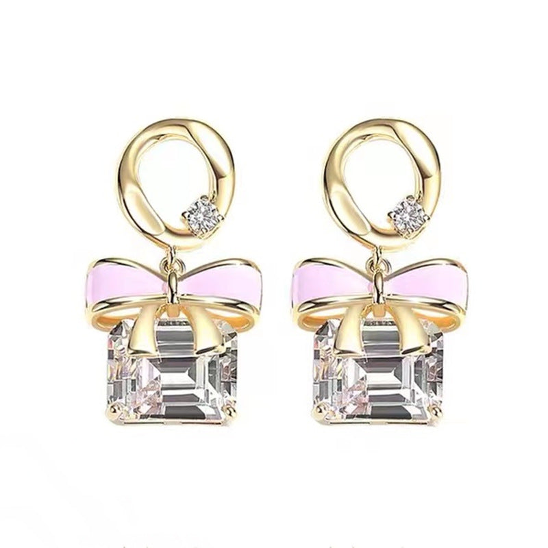 Women's Cherry Blossom Silver Needle Bowknot Earrings-Jewearrings