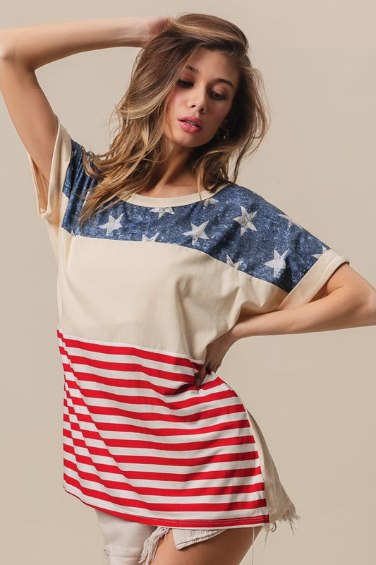 BiBi American Flag Theme Short Sleeve T-Shirt-Jewearrings