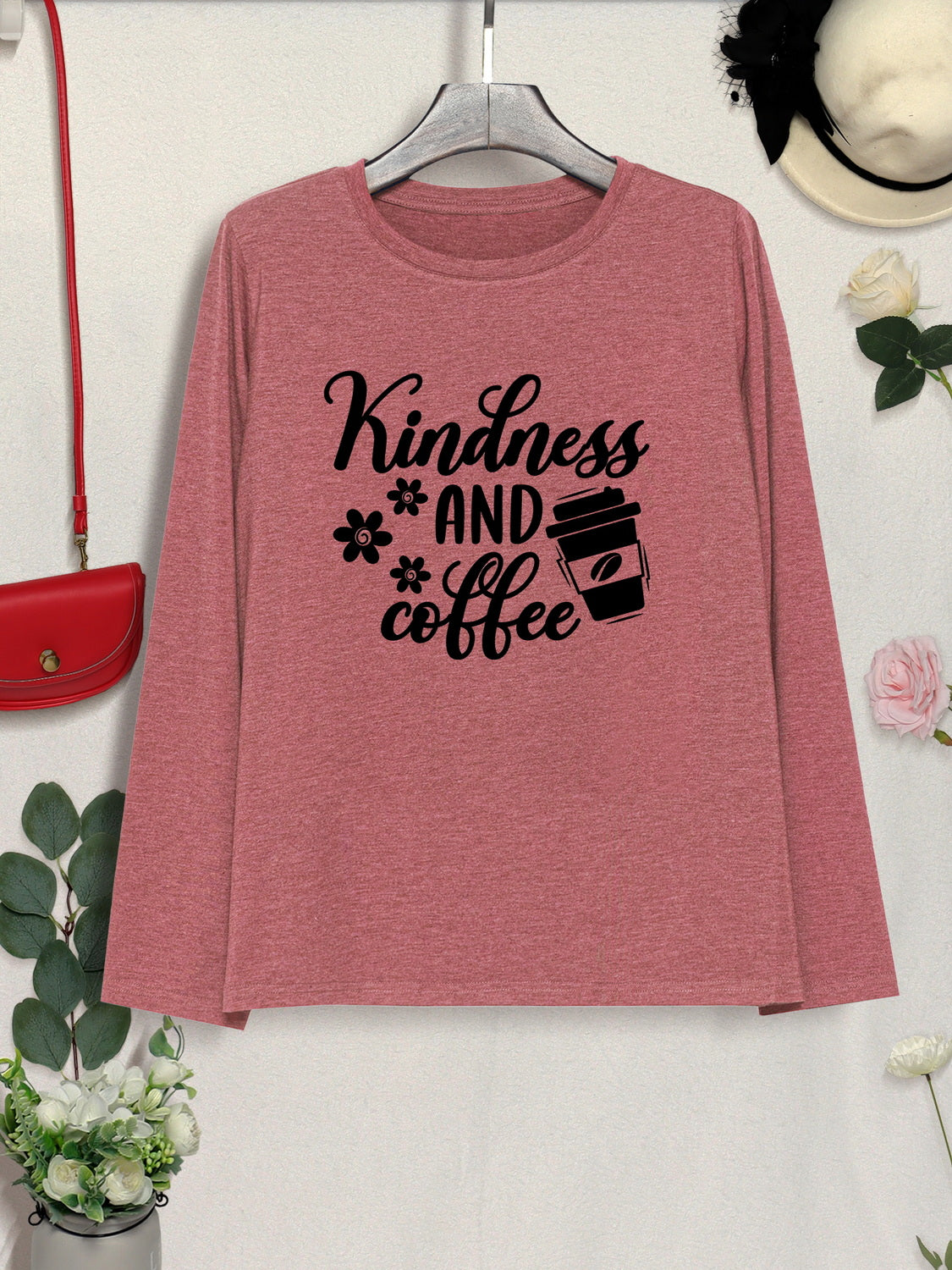 KINDNESS AND COFFEE Round Neck T-Shirt-Jewearrings