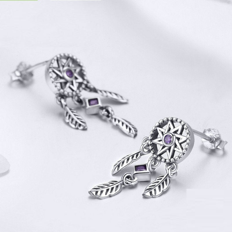 Sterling Silver Ear Studs Anti-allergy Trendy Earrings Dreamcatcher-Jewearrings