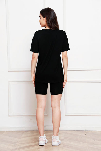 Round Neck Short Sleeve T-Shirt and Shorts Set-Jewearrings