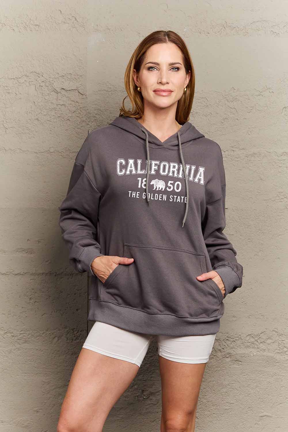 Simply Love Simply Love Full Size CALIFORNIA 1850 THE GOLDEN STATE Graphic Hoodie-Jewearrings