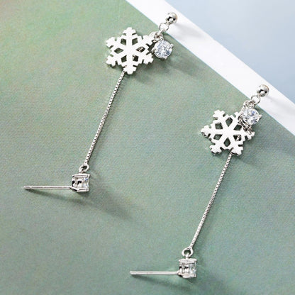 S925 Sterling Silver Earrings Female Snowflake Double Pierced Simple Personality-Jewearrings