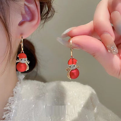 Snowman Christmas Earrings Fashion Design Sense Earrings Refined Rhinestone Pearl Earrings-Jewearrings