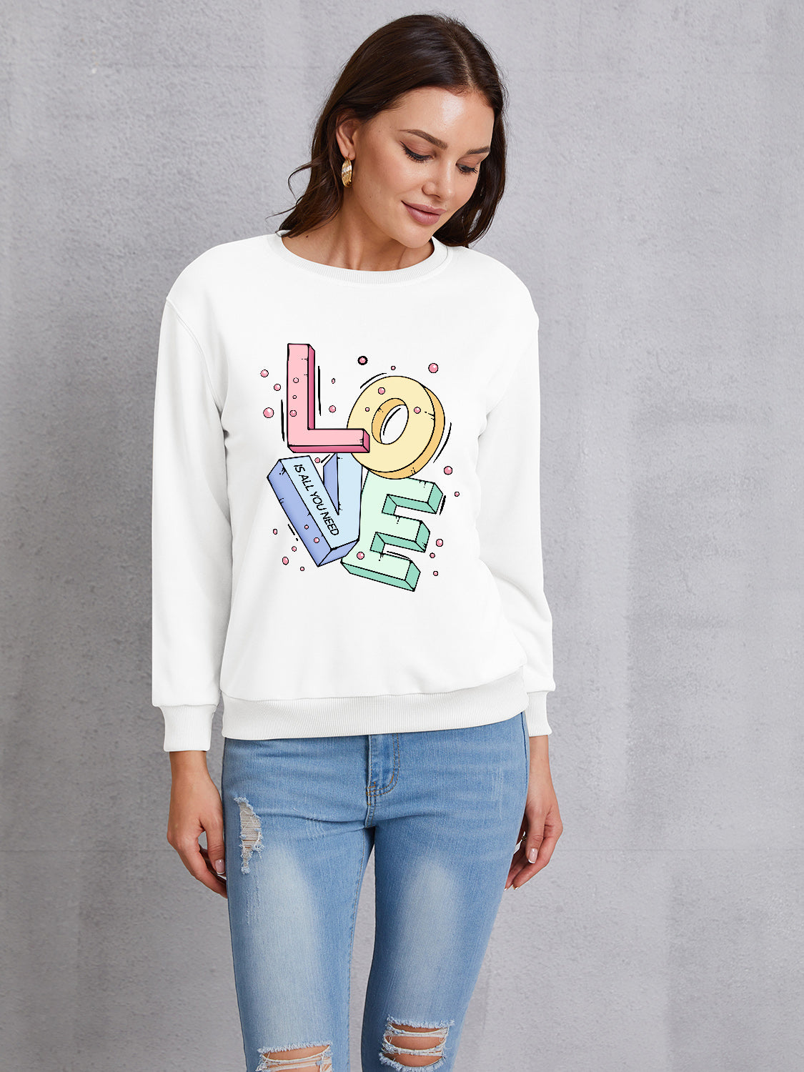 LOVE Round Neck Long Sleeve Sweatshirt-Jewearrings