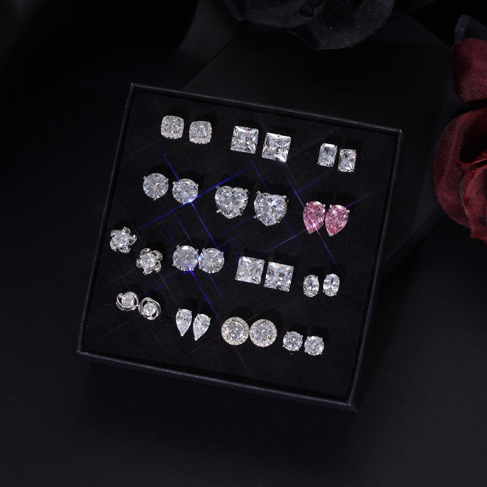 S925 Sterling Silver Zircon Single Rhinestone Ear Studs Female Earrings-Jewearrings