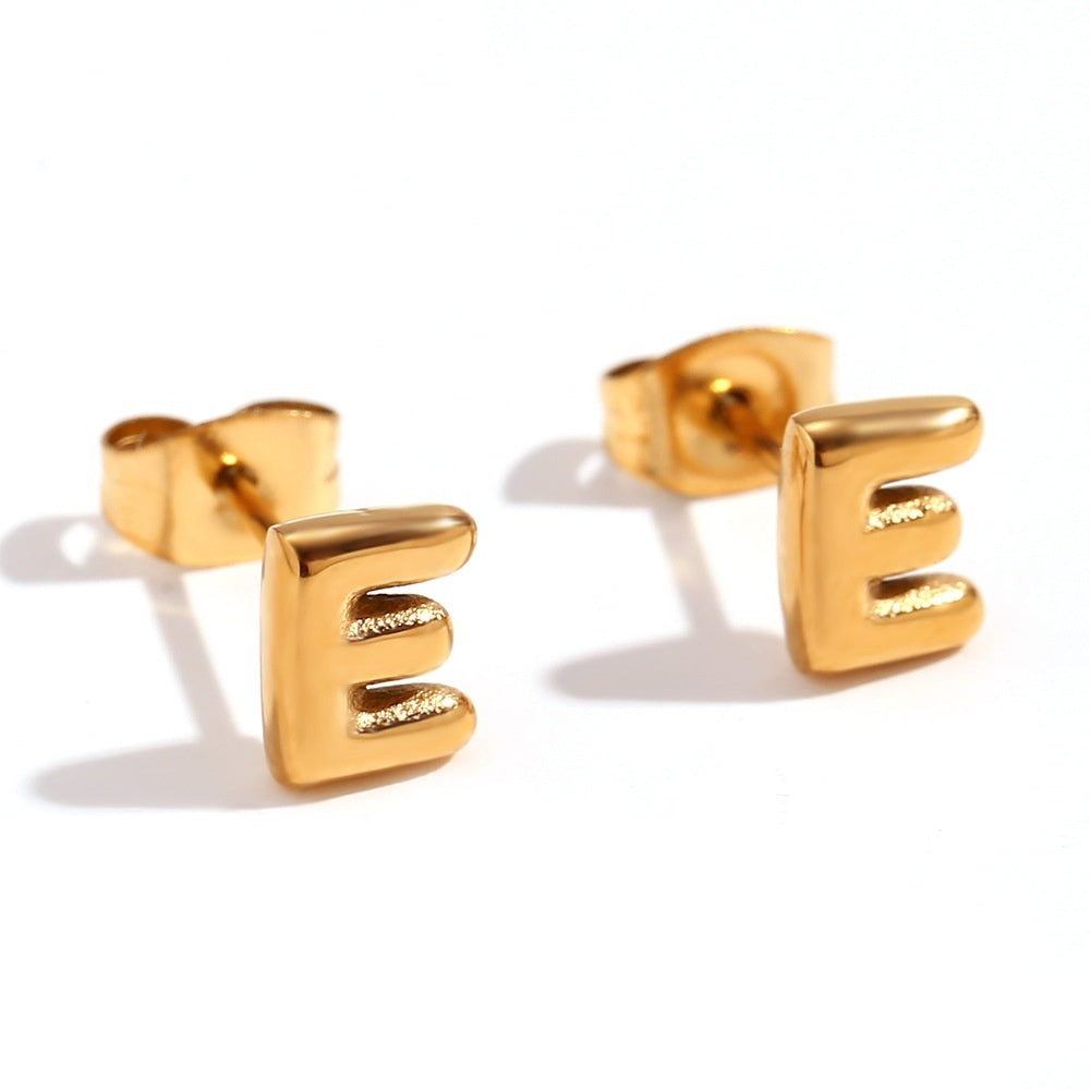 Titanium Earrings 18K Gold Mini Alphabet Earrings-Jewearrings