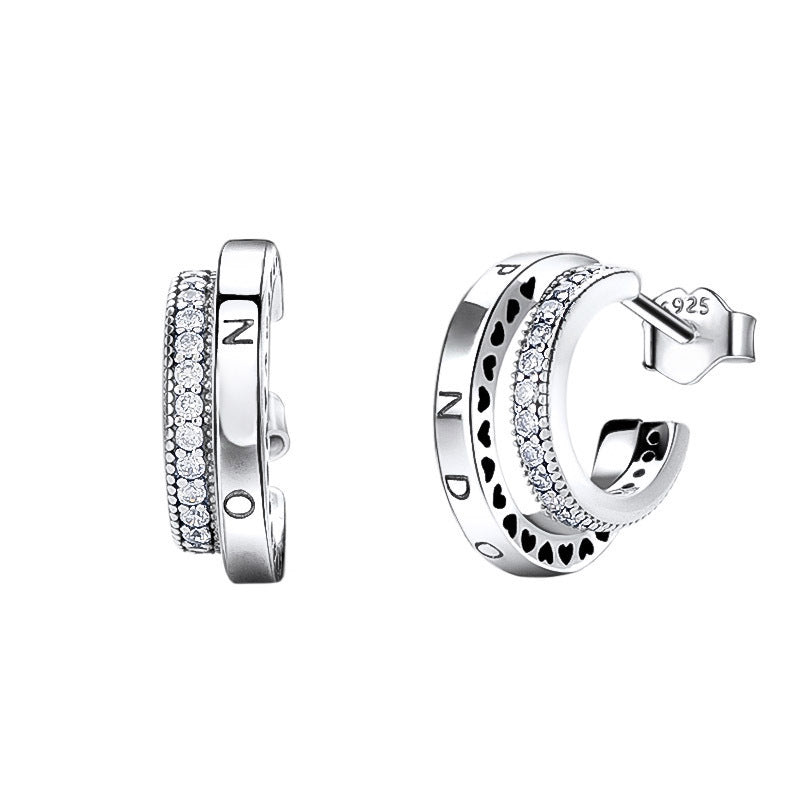 Frosty Wind Zircon Double Ring Female Stud Earrings-Jewearrings