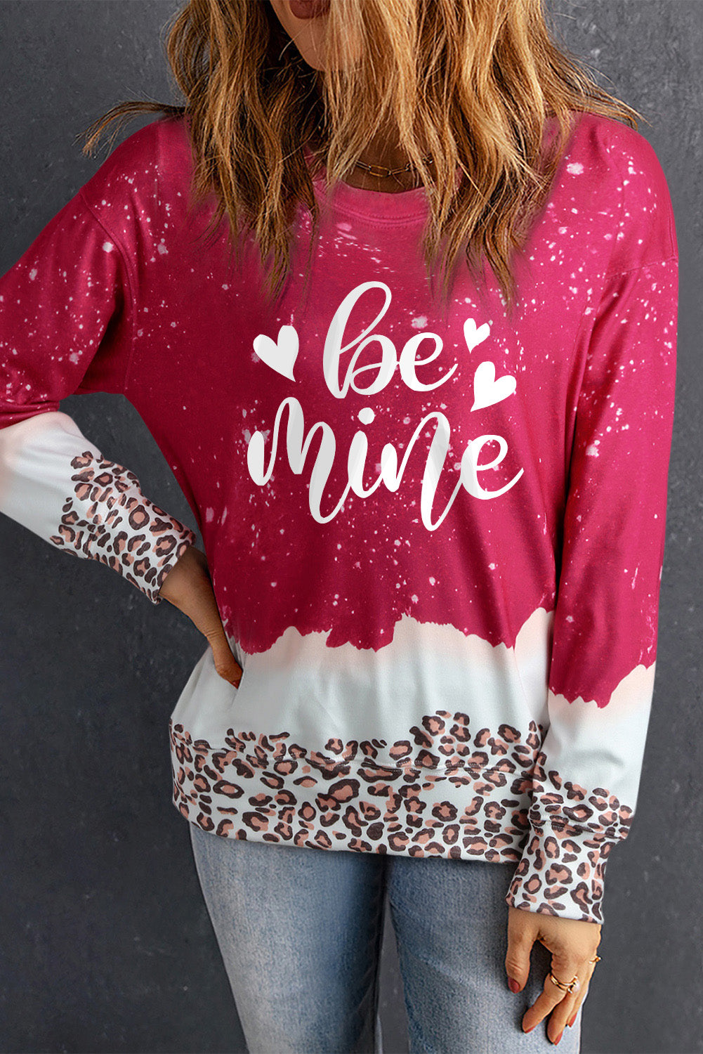 BE MINE Leopard Round Neck Sweatshirt-Jewearrings