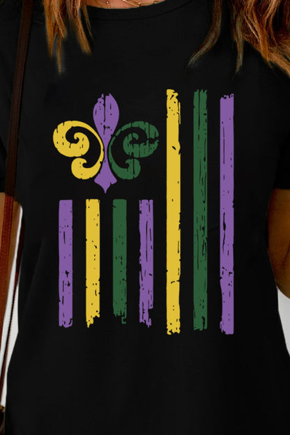 MARDI GRAS Graphic Round Neck T-Shirt-Jewearrings