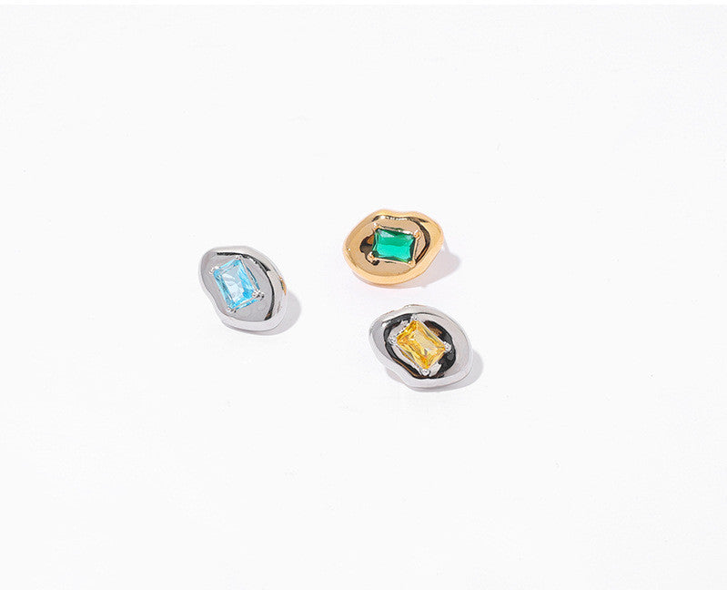 Niche Candy Color Square Zircon Inlaid Metal Stud Earrings-Jewearrings