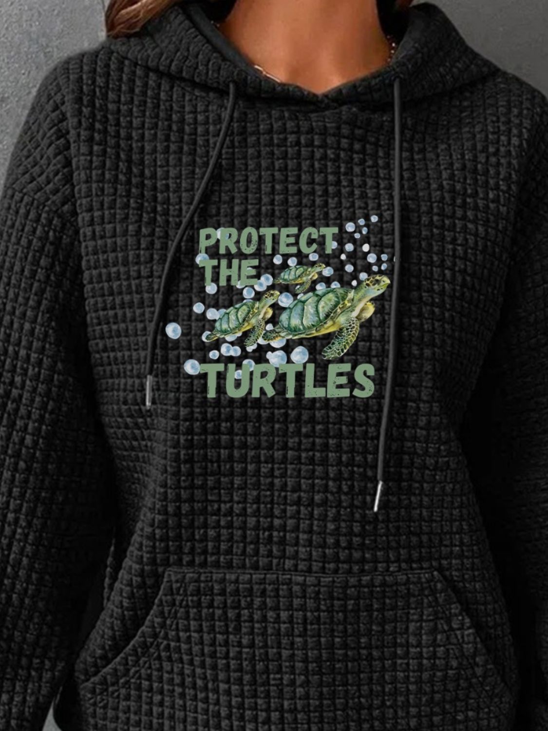 Full Size Turtle Graphic Drawstring Hoodie-Jewearrings