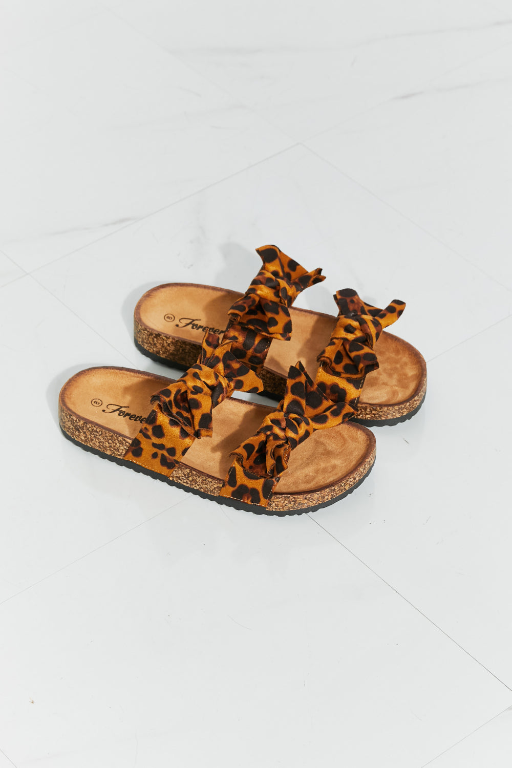 Forever Link Fiercely Feminine Leopard Bow Slide Sandals-Jewearrings