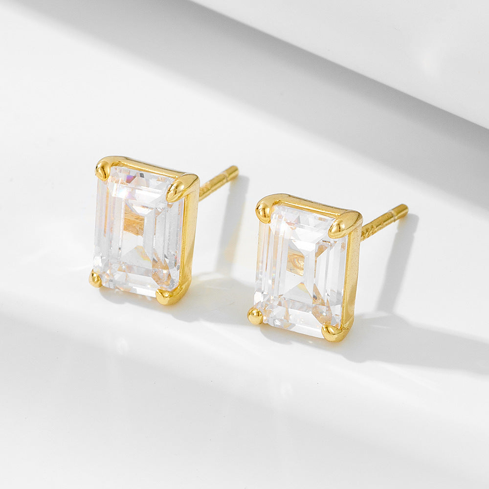 S925 Sterling Silver Geometric Square Zircon Stud Earrings-Jewearrings