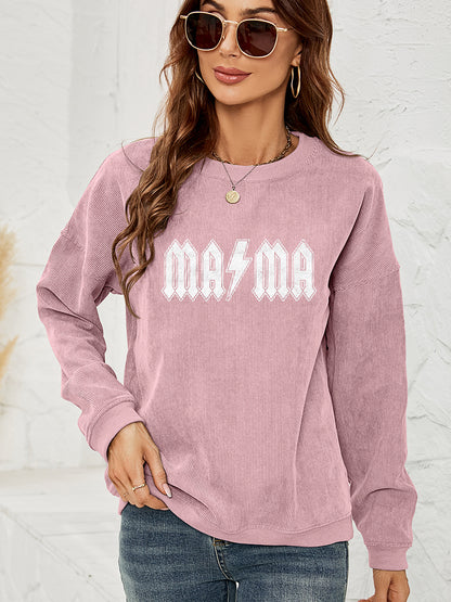 MAMA Graphic Dropped Shoulder Sweatshirt-Jewearrings