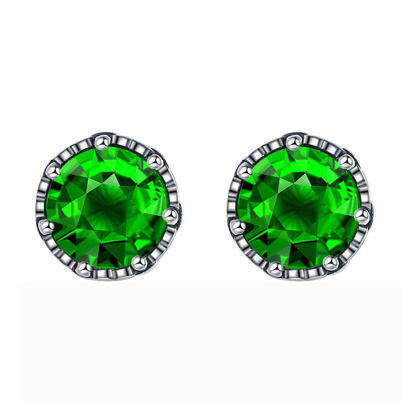 S925 Sterling Silver Emerald Zircon Retro Small Cross Earrings-Jewearrings