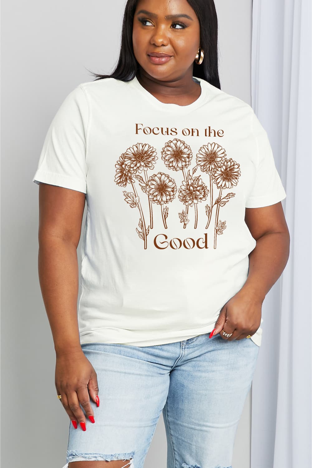 Simply Love Full Size FOCUS ON THE GOOD Graphic Cotton Tee-Jewearrings