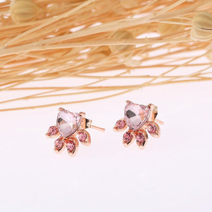 Bear Jewelry Dog Paw Print Earring Female Piercing Rose Gold Small Animal Earrings For Women-Jewearrings