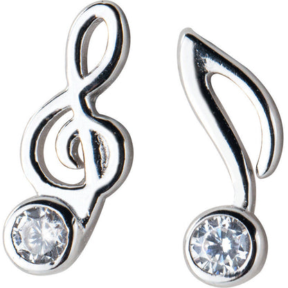 S925 Silver Musical Note Earrings Female Korean Sweet Asymmetrical Earrings With Diamonds-Jewearrings