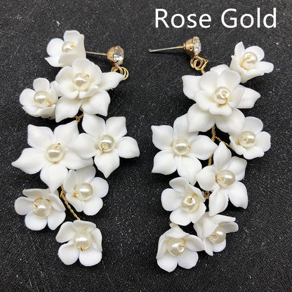 Women's Fashion Ceramic Flower Ear Clip Earrings-Jewearrings