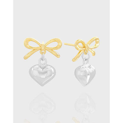 S925 Sterling Silver Bow Love Eardrops Stud Earrings-Jewearrings