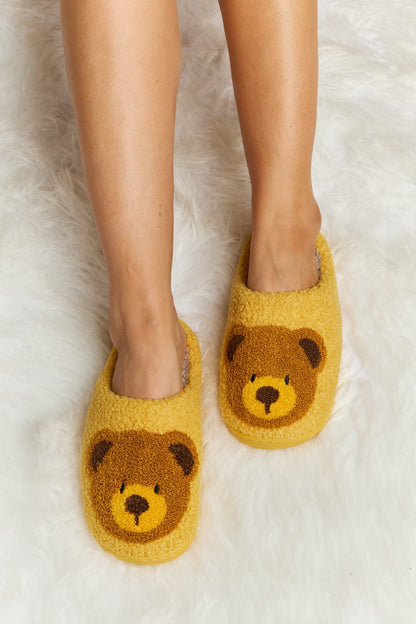 Melody Teddy Bear Print Plush Slide Slippers-Jewearrings